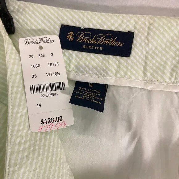 Brooks Brothers Seersucker Pants-Green/White Stripe, Wide Leg SZ 14 - Picture 1 of 10